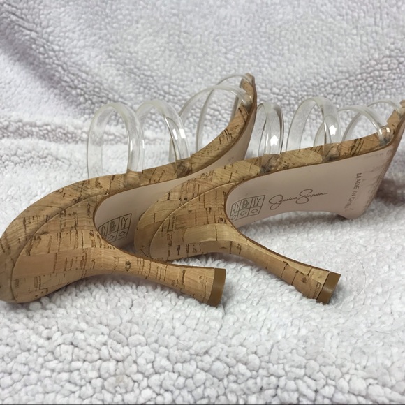 Jessica Simpson cork heels mules transparent upper - Picture 5 of 15